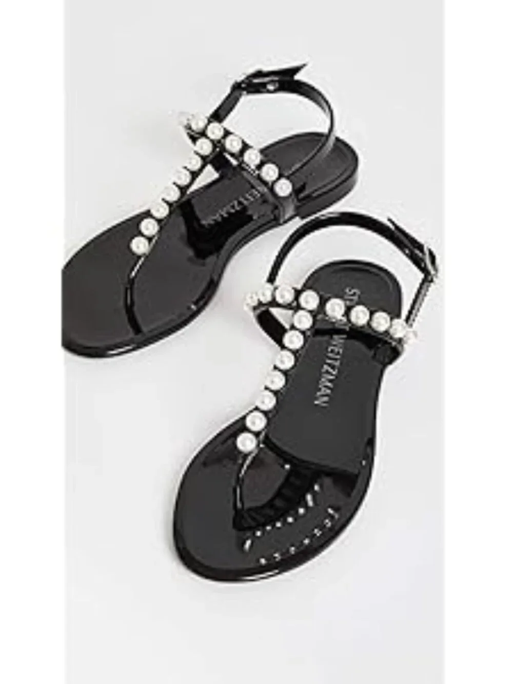Stuart Weitzman Pearl Detail Black Goldie Jelly Sandals Size 5